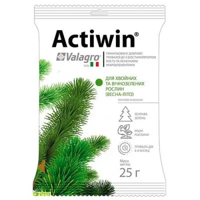 Комплексне мінеральне добриво для хвойних і вічнозелених рослин Actiwin (Активін), 25г, NPK 12.5.20, Весна-Літо фото