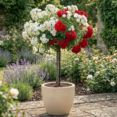 Троянда штамбова Guirlande d'Amour/Scarlet Meillandecor фото